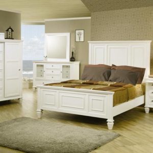Sandy Beach (White) Queen Size Bed, Dresser, Mirror, & Nightstand Set