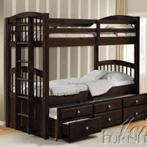 Micah Espresso Finish Twin/Twin Bunk Bed Trundle Set with 3 Bunkie Mattresses