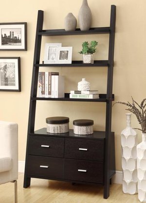 Leaning Ladder Bookshelf with 2 Drawers