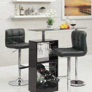 Black Storage Bar Table with Bar Stools