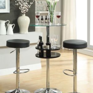 Tempered Glass Top Bar Table with Storage and Bar Stools