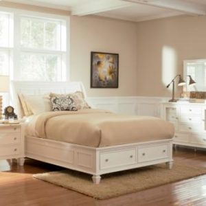 Sandy Beach (White) California King Size Storage Bed, Dresser, Mirror, & Nightstand Set