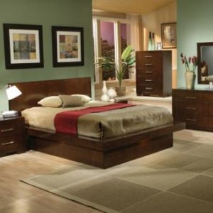 Jessica Cappuccino California King Size Platform Bed, Dresser, Mirror, & Nightstand Set