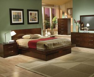 Jessica Cappuccino California King Size Platform Bed, Dresser, Mirror, & Nightstand Set