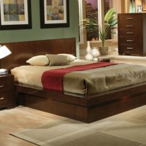 Jessica Cappuccino California King Size Platform Bed & (2) Panel Nightstands Set