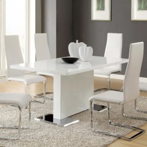 Modern White 5 pc Dining Room Set with White Chairs