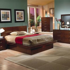 Jessica Cappuccino Queen Size Platform Bed, Dresser, Mirror, & Nightstand Set