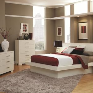 Jessica White Queen Size Platform Bed, Dresser, Mirror, & (2) Panel Nightstands Set