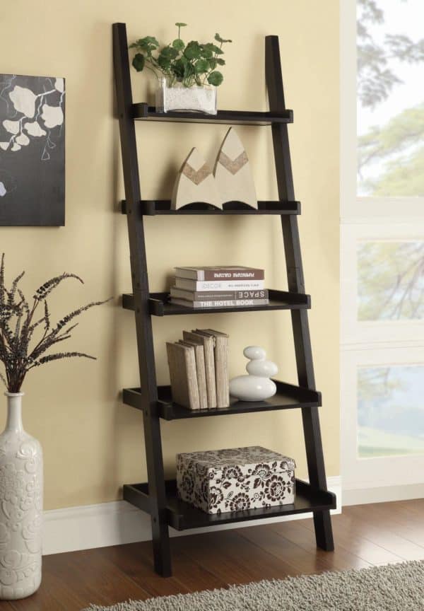 Cappuccino Ladder Bookcase with 5 Shelves