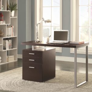 Cappuccino Writing Desk with File Drawer and Reversible Set-Up