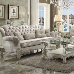 Versailles Bone White Finish/ Ivory Velvet Sofa