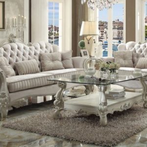 Versailles Bone White Finish/ Ivory Velvet Sofa & Love Seat
