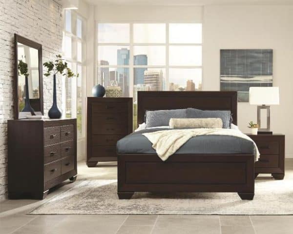 Fenbrook Dark Cocoa King Bed, Dresser, Mirror, & Nightstand