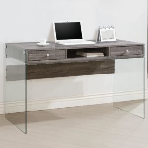 Weathered Grey Modern Computer Desk with Glass Sides