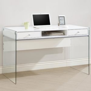 White Modern Computer Desk with Glass Sides