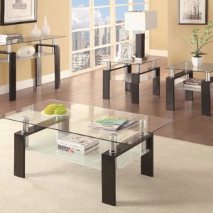 Black Metal and Glass Coffee Table & End Tables Set