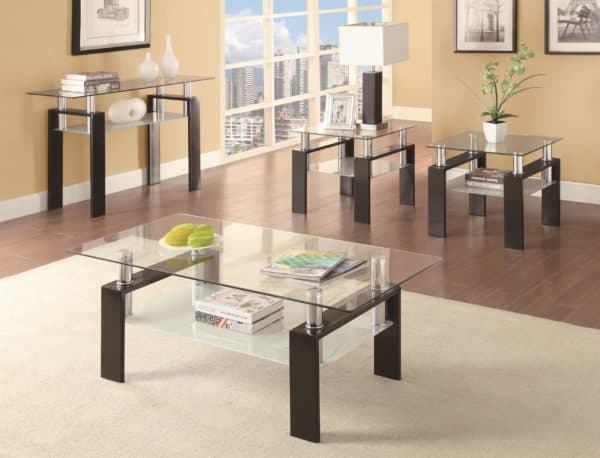 Black Metal and Glass Coffee Table & End Tables Set