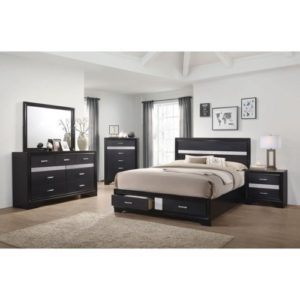 Miranda Black Queen Size Storage Bed, Dresser, Mirror, & Nightstand