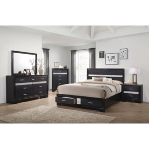 Miranda Black Queen Size Storage Bed, Dresser, Mirror, & Nightstand
