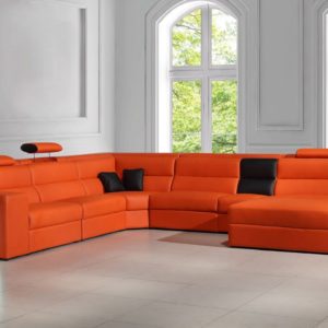 Divani Casa Polaris - Contemporary Bonded Leather Orange Sectional Sofa