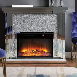 Noralie Mirrored & Faux Diamond Fireplace