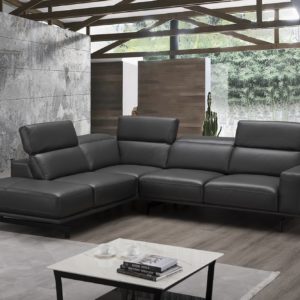 Davenport Leather Sectional in Grey