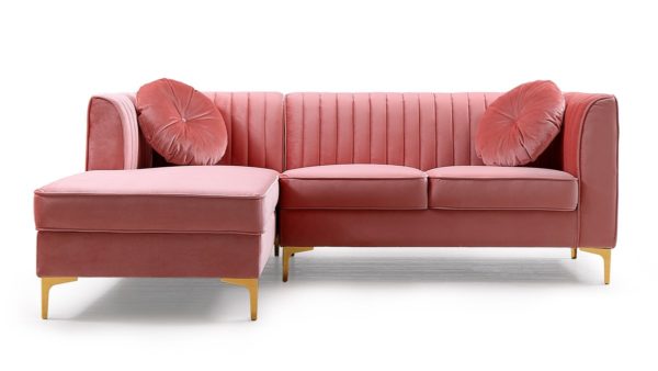 Divani Casa Rachel Modern Pink Velvet Sectional Sofa - Image 4