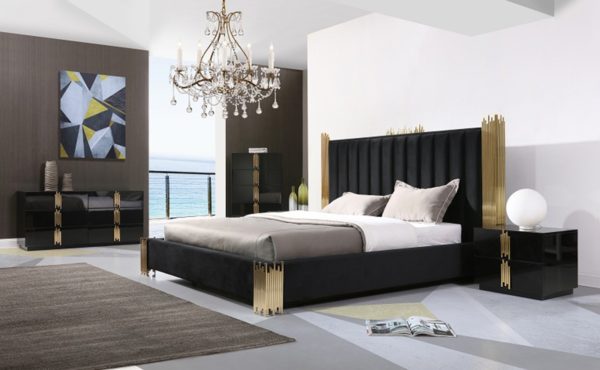Modrest Token Modern Queen Black & Gold Bedroom Set