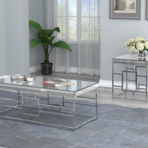 Geometric Mirrored Top Coffee Table and End Table Set