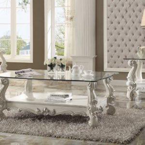 Versailles Bone White Finish Glass Coffee and End Table Set
