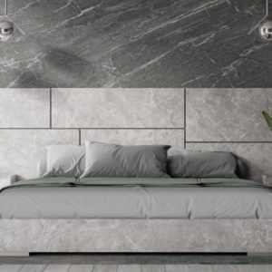 Nova Domus Marbella - Italian Modern Grey Queen Marble Bed w/ 2 Nightstands