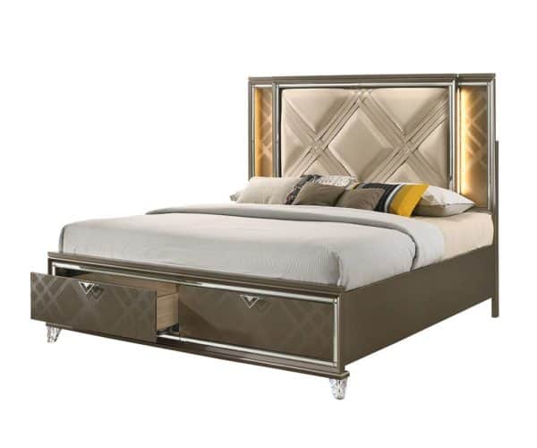 Skylar Dark Champagne LED Light King Size Bed