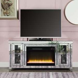 Noralie Mirrored & Faux Diamonds LED Fireplace TV Stand