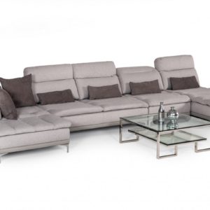 David Ferrari Horizon - Modern Grey Fabric + Grey Leather U Shaped Sectional Sofa