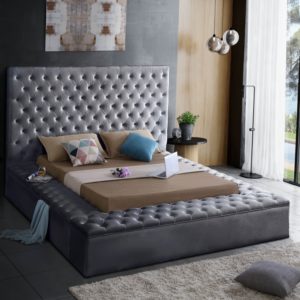 Bliss Gray Queen Velvet Bed