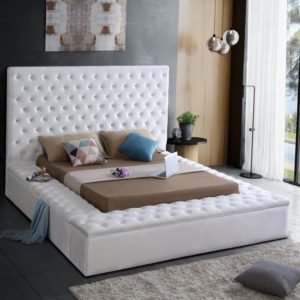 Bliss White Queen Velvet Bed