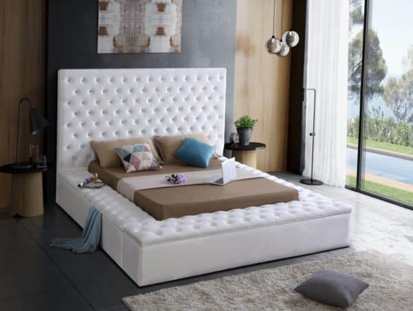 Bliss White Queen Velvet Bed