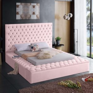 Bliss Pink Queen Velvet Bed
