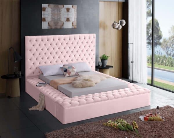 Bliss Pink Velvet Twin Size Bed