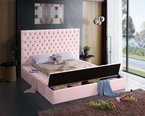 Bliss Pink Velvet Twin Size Bed - Image 2