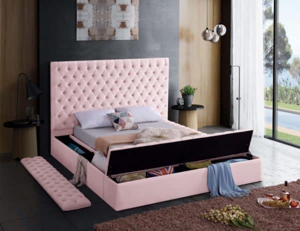 Bliss Pink Velvet Twin Size Bed - Image 3