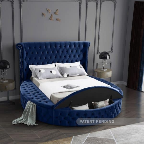 Luxus Blue Velvet Queen Bed - Image 3