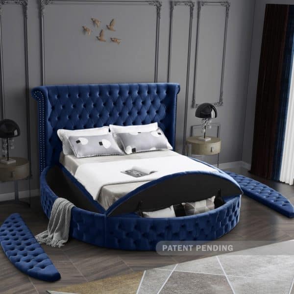 Luxus Blue Velvet Queen Bed - Image 4