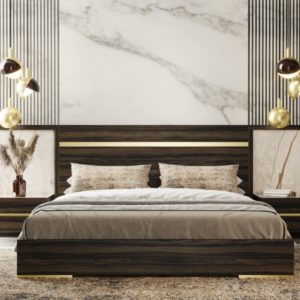 Nova Domus Velondra – King Modern Eucalypto + Marble Bed with Two Nightstands