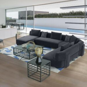 Divani Casa Bayou - Contemporary Grey Velvet U Shaped Sectional Sofa