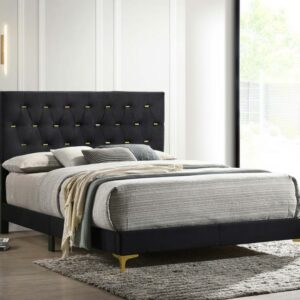 Kendall Tufted Panel Queen Bed Black and Gold
