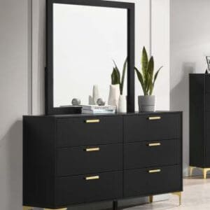 Kendall 6-Drawer Dresser & Mirror Black and Gold