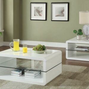 Elana Square 2-shelf Coffee & End Table Glossy White