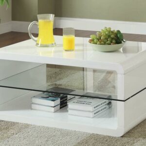 Elana Rectangle 2-shelf Coffee Table Glossy Whit