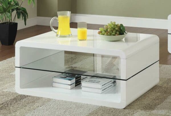 Elana Rectangle 2-shelf Coffee Table Glossy Whit